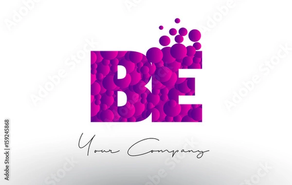 Fototapeta BE B E Dots Letter Logo with Purple Bubbles Texture.