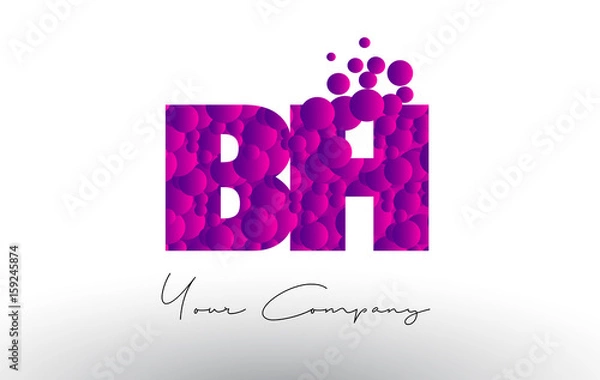 Fototapeta BH B H Dots Letter Logo with Purple Bubbles Texture.