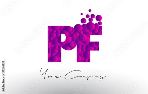 Fototapeta PF P F Dots Letter Logo with Purple Bubbles Texture.