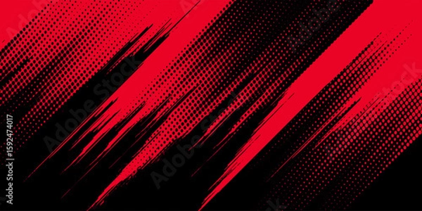 Fototapeta Black and red abstract grunge background with halftone style.