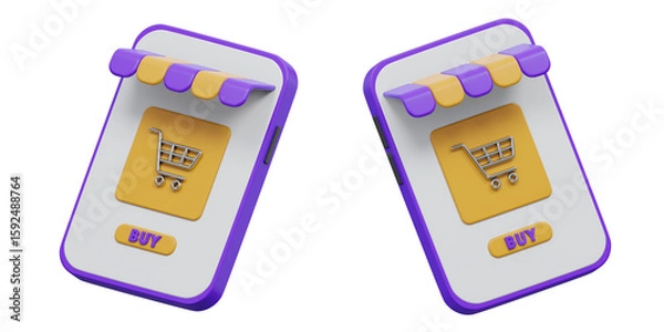Fototapeta 3D online shopping application on smartphone screen