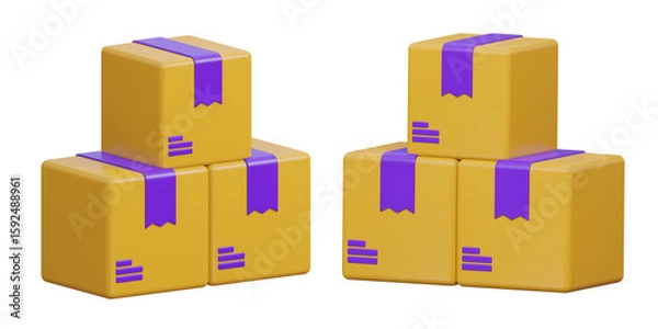 Fototapeta 3D stack of cardboard boxes for shipping and delivery