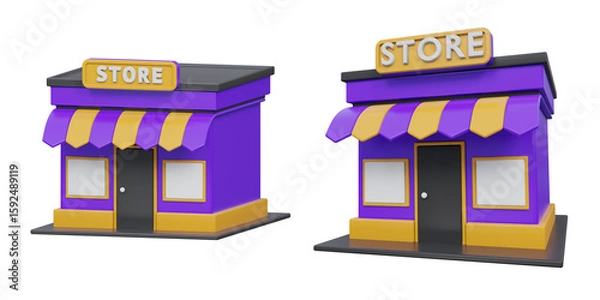 Fototapeta 3D retail store building with awning icon