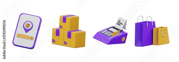 Fototapeta Retail and e-commerce logistics 3D vector icons, Transparent Background