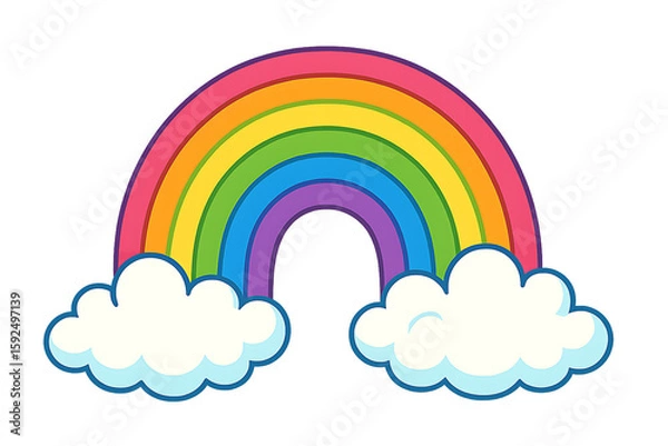Fototapeta Colorful rainbow arch with fluffy clouds isolated on transparent background