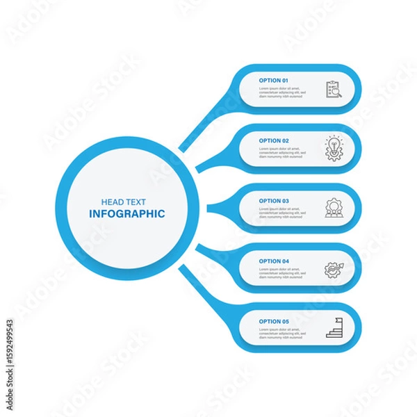 Fototapeta 5 step concept diagram infographic template. Vector illustration with blue colors for web and graphic design.