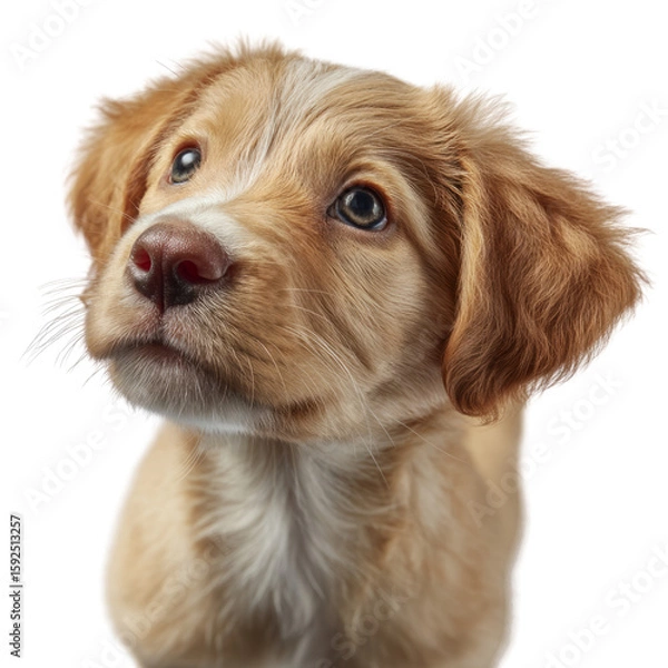Fototapeta Playful golden retriever puppy home setting portrait photography warm light transparent emotions captured