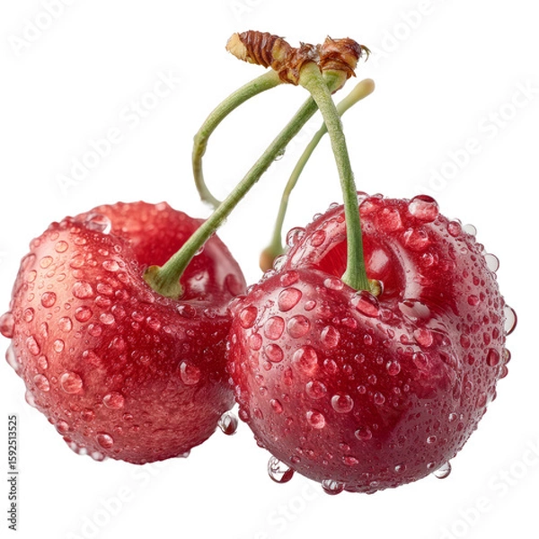 Fototapeta Refreshing transparent cherry bunch with water droplets nature close-up vibrant setting