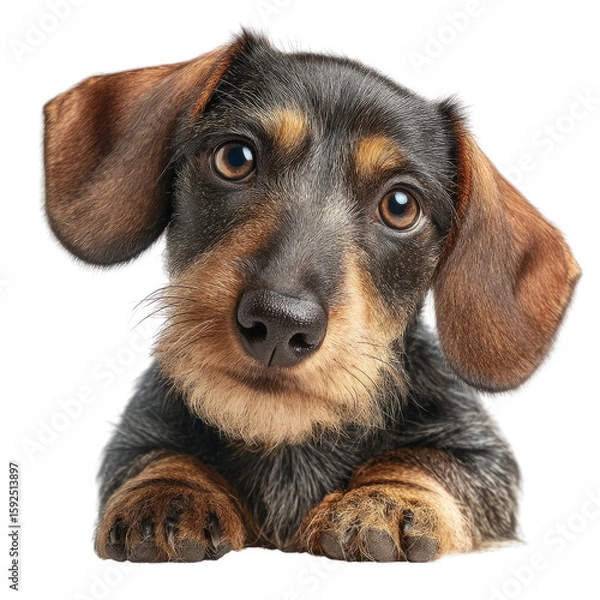 Fototapeta Playful dachshund in transparent background close-up photography adorable pet environment captivating viewpoint