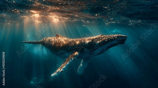 Fototapeta an image of whale in a light ocean, realistic photography