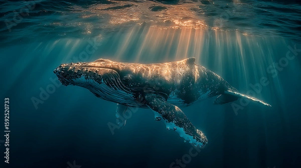 Fototapeta an image of whale in a light ocean, realistic photography