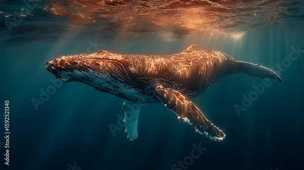 Fototapeta an image of whale in a light ocean, realistic photography