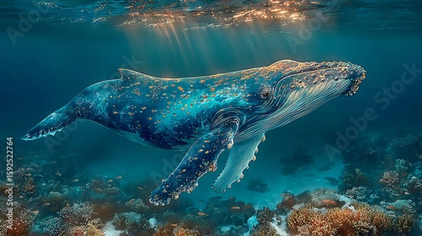Fototapeta an image of whale in a light ocean, realistic photography