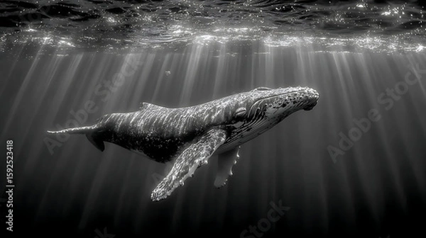 Fototapeta an image of whale in a light ocean, realistic photography