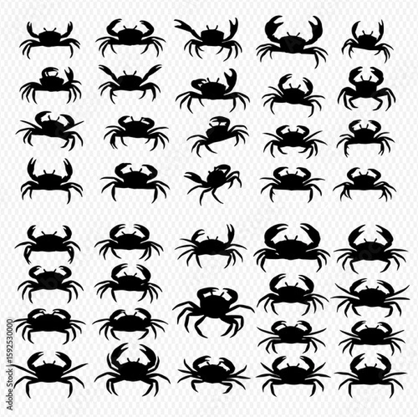 Fototapeta A collection of crab silhouettes arranged in rows and columns, showcasing various poses and perspectives of the crustacean.