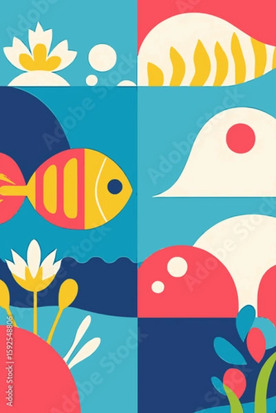Fototapeta Colorful Fish Pattern Vector Illustration
