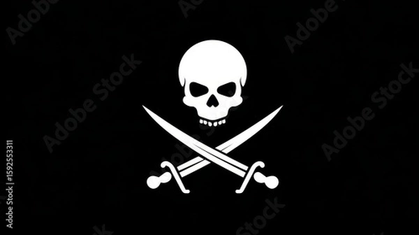 Fototapeta Classic jolly roger pirate flag with skull and crossed swords on black background
