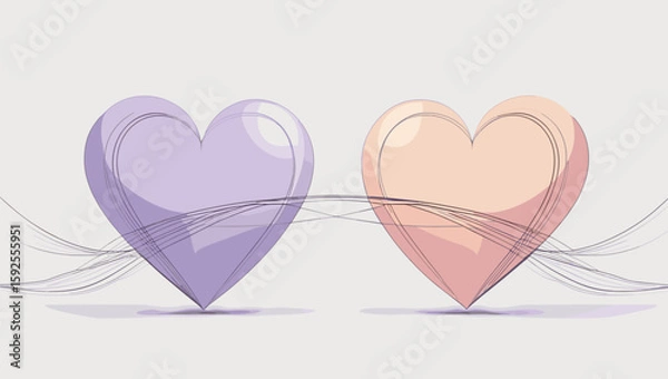 Obraz Two glossy hearts connected by delicate lines in soft pastel colors