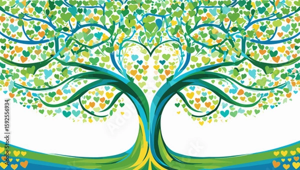 Obraz Artistic tree with heart-shaped leaves in vibrant colors