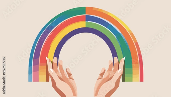 Obraz Colorful rainbow with hands holding it in pastel style
