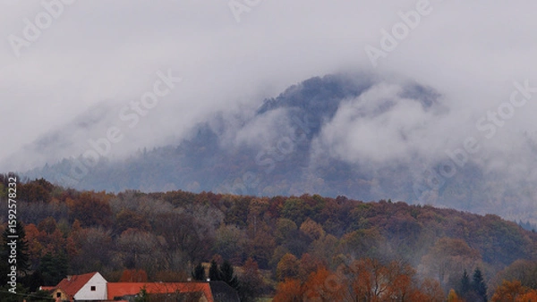 Fototapeta Misty Hilltop Detail with Foggy Atmosphere and Soft Light