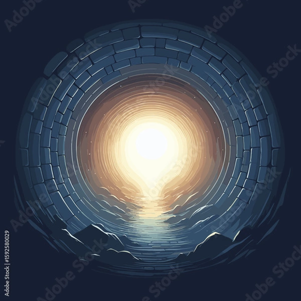 Obraz Mysterious tunnel leading to glowing light with textured stone walls