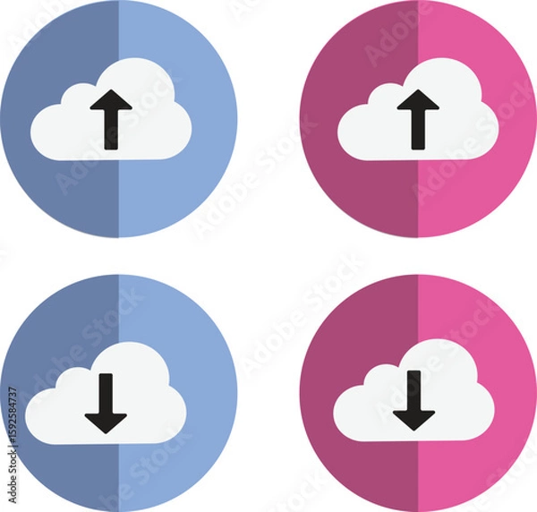 Obraz Multi-coloured cloud upload and download flat icons