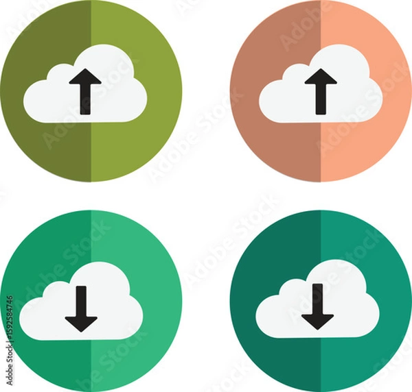 Obraz Multi-coloured cloud upload and download flat icons