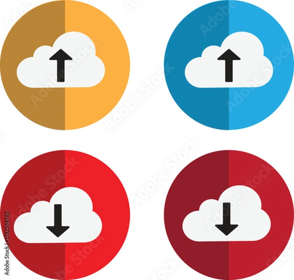 Obraz Multi-coloured cloud upload and download flat icons