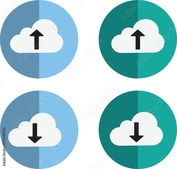 Obraz Multi-coloured cloud upload and download flat icons