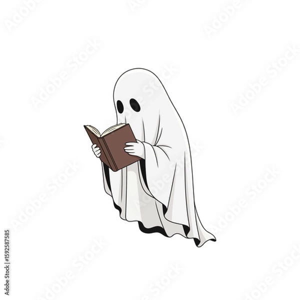 Obraz A cartoon ghost with a book, engaged in quiet reading.