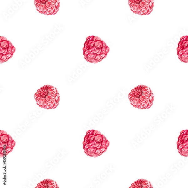 Fototapeta Seamless pattern with raspberries. Watercolor illustration with raspberries, hand painted in watercolor. Botanical illustration for cover design, fabric