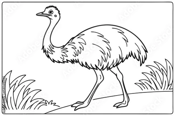 Fototapeta coloring page line art the emu bird black vector
