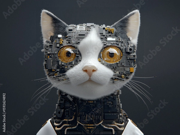 Fototapeta Futuristic Cat with Circuit Features 