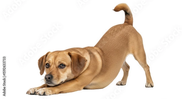 Obraz Isolated Brown Dog Stretching