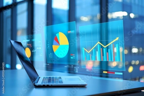 Fototapeta Laptop displaying financial charts and data analysis