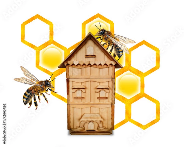 Obraz beehive and honeycomb isolated on white background