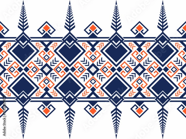 Obraz Navy and Orange Geometric Ethnic Vector Pattern Illustration