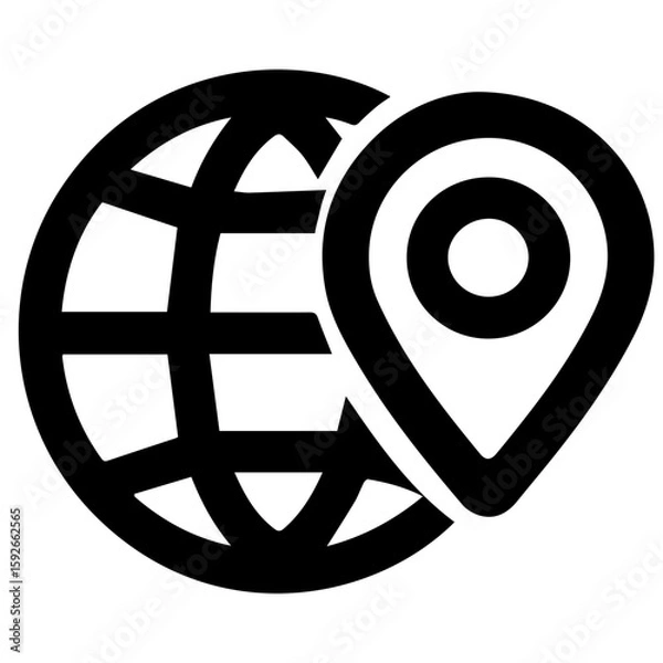 Fototapeta Black vector icon of globe symbolizing the Internet. Next to it is geolocation point