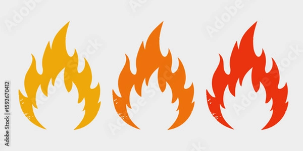 Fototapeta Burning Bright: Three stylized flames in fiery hues of yellow, orange, and red, symbolizing energy, passion, and transformation. 