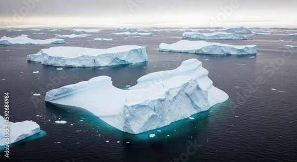 Fototapeta Antarctic Icebergs: A Serene Aerial View of Glacial Sculptures