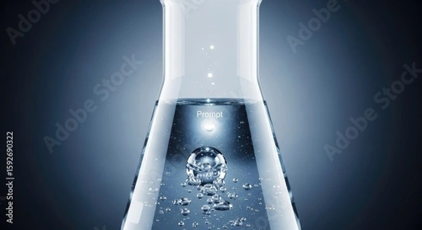 Fototapeta Bubbles Ascending in a Glass Flask with a Luminous Glow and the Word Prompt