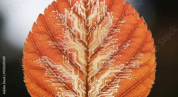 Fototapeta Circuitry Imprinted on a Dried Autumn Leaf