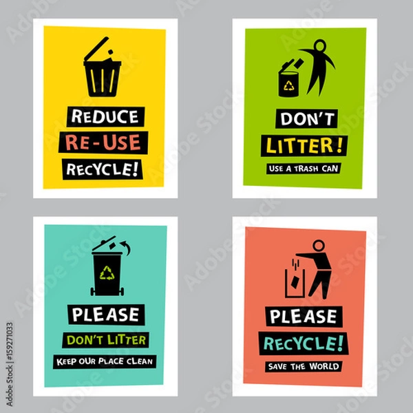 Fototapeta dont litter and recycle poster sets