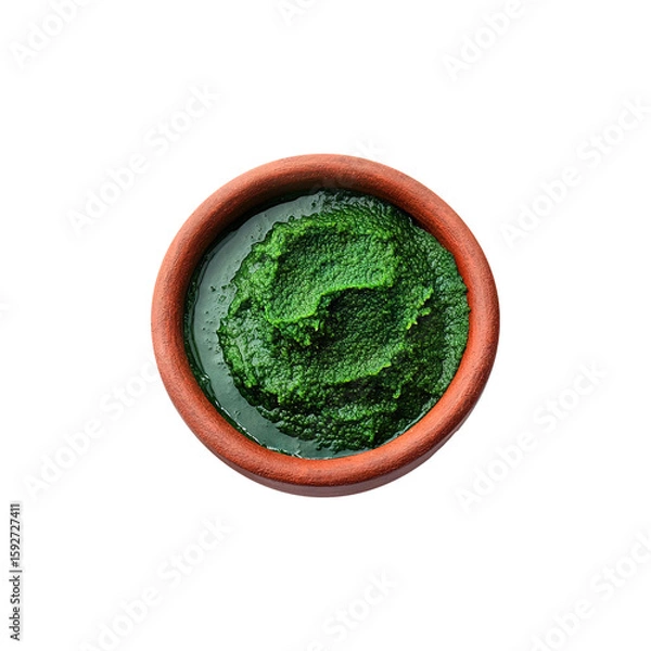 Fototapeta Neem herbal paste in bowl isolated on transparent white background png, clipping path