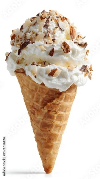 Fototapeta Delicious Coconut Ice Cream Cone with Whipped Cream Topping