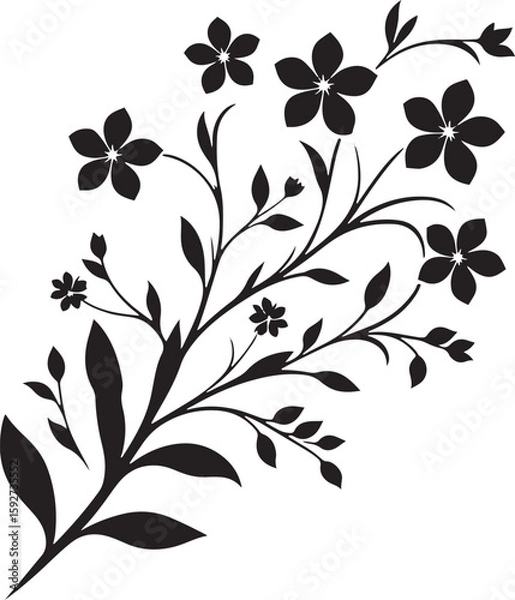 Fototapeta Abstract black floral seamless pattern with decorative swirls, leaves, and butterfly elements