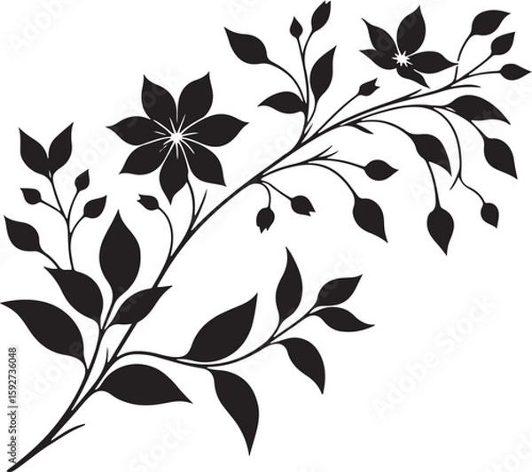 Fototapeta A seamless black and white floral pattern featuring decorative plant elements, elegant leaves, and nature-inspired flower illustrations for a timeless vector background design