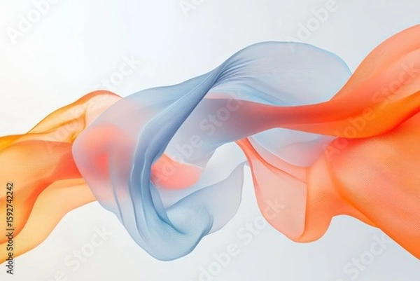 Fototapeta Abstract flowing silk fabric with orange and blue waves creates a dynamic background
