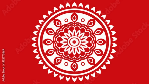 Fototapeta Alpona design circular pattern for Durga Puja, black and white vector, 